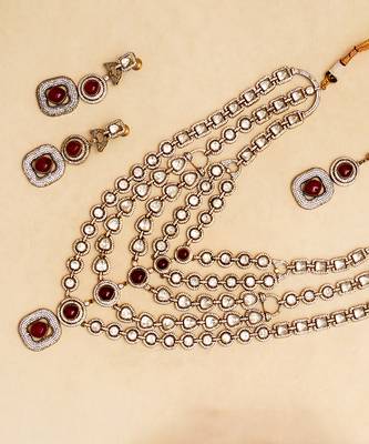 Gold plated red stone kundan necklace set 2