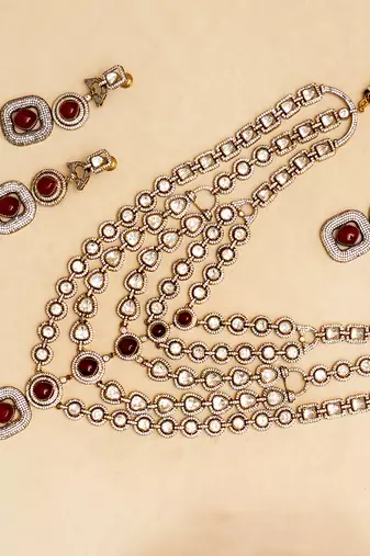 Gold plated red stone kundan necklace set