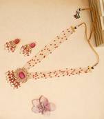 Gold plated pink stone kundan necklace set