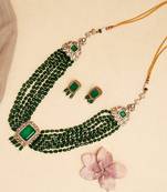 Gold plated green stone kundan necklace set