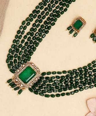 Gold plated green stone kundan necklace set 2