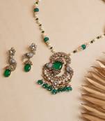 Gold plated green stone kundan necklace set