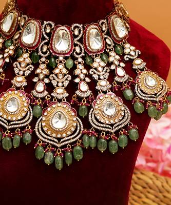 Gold plated multicolor stone kundan necklace set 1