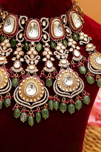 Gold plated multicolor stone kundan necklace set