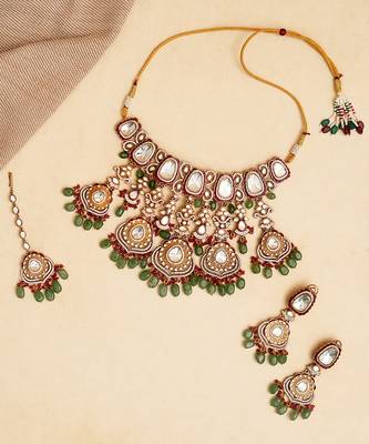 Gold plated multicolor stone kundan necklace set 2