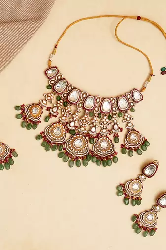 Gold plated multicolor stone kundan necklace set