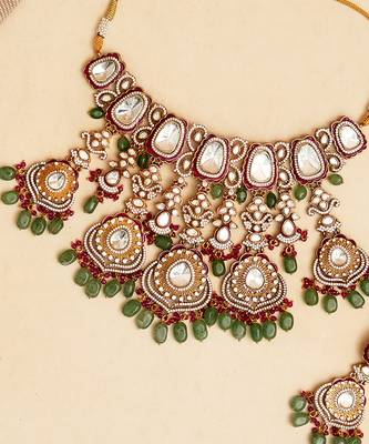 Gold plated multicolor stone kundan necklace set 3