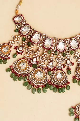 Gold plated multicolor stone kundan necklace set