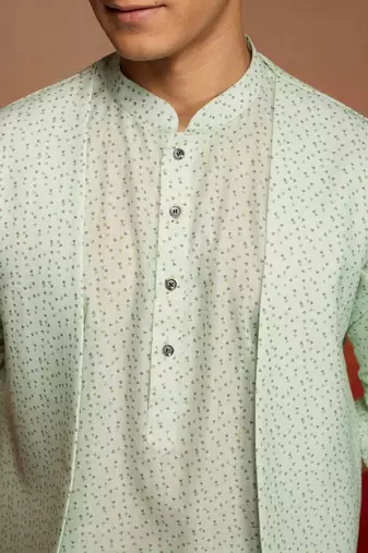 Men peach mint green cotton linen 3-piece set - premium digital print fresh summer wear