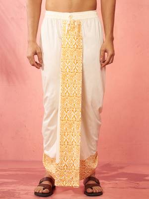 Mens cream viscose dhoti screen print ethnic - navratri traditional wear 1