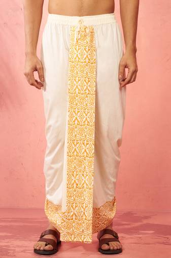 Mens cream viscose dhoti screen print ethnic - navratri traditional wear