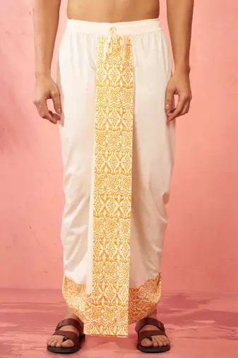 Mens cream viscose dhoti screen print ethnic - navratri traditional wear