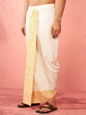 Mens cream viscose dhoti screen print ethnic - navratri traditional wear 3
