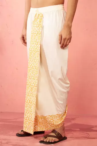 Mens cream viscose dhoti screen print ethnic - navratri traditional wear