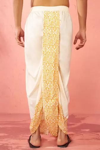 Mens cream viscose dhoti screen print ethnic - navratri traditional wear