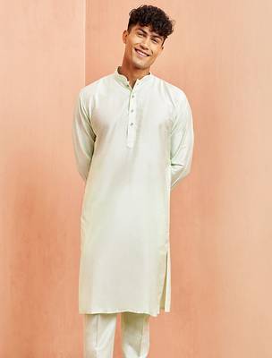 Men mint green viscose kurta - long sleeve mandarin collar festive wedding traditional ethnic wear 1