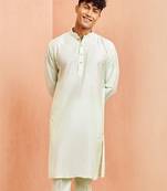 Men mint green viscose kurta - long sleeve mandarin collar festive wedding traditional ethnic wear