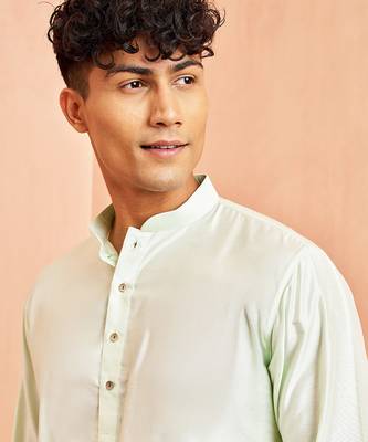 Men mint green viscose kurta - long sleeve mandarin collar festive wedding traditional ethnic wear 2