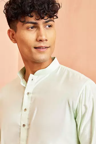 Men mint green viscose kurta - long sleeve mandarin collar festive wedding traditional ethnic wear