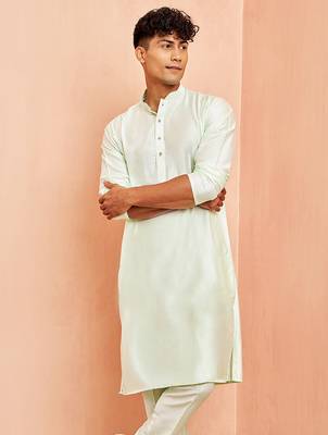 Men mint green viscose kurta - long sleeve mandarin collar festive wedding traditional ethnic wear 3