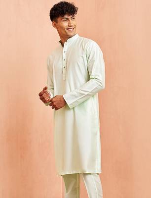 Men mint green viscose kurta - long sleeve mandarin collar festive wedding traditional ethnic wear 4