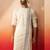 Mens white blue cotton jamdani kurta - navratri handwoven ethnic wear