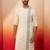 Mens white blue cotton jamdani kurta - navratri handwoven ethnic wear