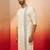 Mens white blue cotton jamdani kurta - navratri handwoven ethnic wear
