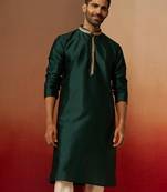 Men bottle green silk anmol jacquard kurta - premium ethnic motif festive wear