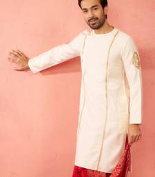 Mens cream zardozi embroidered viscose kurta - navratri traditional wear