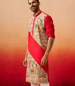 Men maroon cotton digital print kurta - premium figures print traditional festive wear