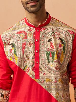 Men maroon cotton digital print kurta - premium figures print traditional festive wear 2