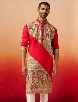 Men maroon cotton digital print kurta - premium figures print traditional festive wear 3