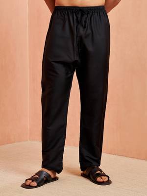 Men black viscose pyjama - solid pattern drawstring elastic waist festive ethnic wear 1