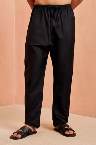 Men black viscose pyjama - solid pattern drawstring elastic waist festive ethnic wear