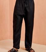 Men black viscose pyjama - solid pattern drawstring elastic waist festive ethnic wear