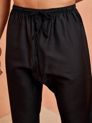 Men black viscose pyjama - solid pattern drawstring elastic waist festive ethnic wear 2