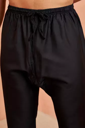 Men black viscose pyjama - solid pattern drawstring elastic waist festive ethnic wear