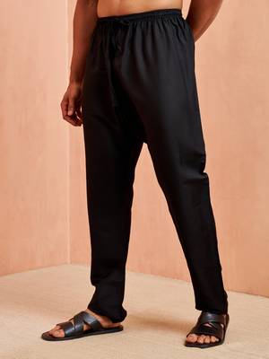 Men black viscose pyjama - solid pattern drawstring elastic waist festive ethnic wear 3