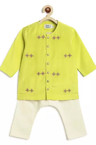 Green embroidered viscose kurta set