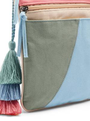 Hue Aqua Blue & Pastel Multi Cotton Canvas Colourblocked Sling Bag 7