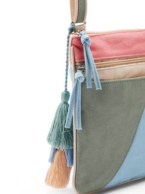 Hue Aqua Blue & Pastel Multi Cotton Canvas Colourblocked Sling Bag 9
