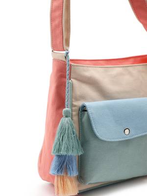 Anekaant Hue Cream & Pastel Multi Cotton Canvas Colourblocked Sling Bag 7