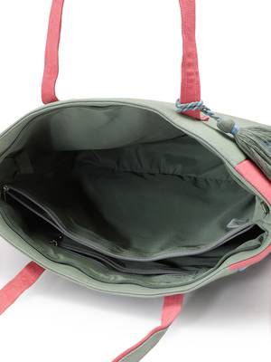 Hue Sage Green & Pastel Multi Cotton Canvas Colourblocked Tote Bag 6