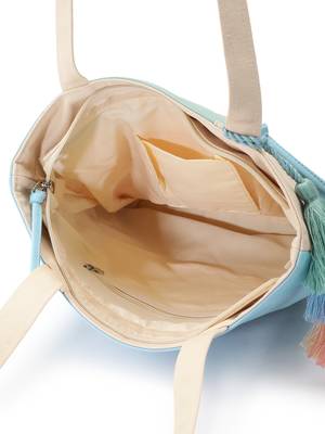 Hue Coral & Pastel Multi Cotton Canvas Colourblocked Shoulder Bag 6