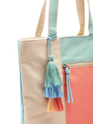 Hue Coral & Pastel Multi Cotton Canvas Colourblocked Shoulder Bag 7