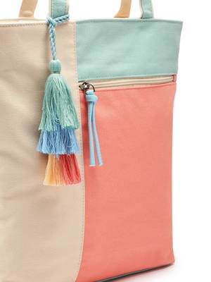 Hue Coral & Pastel Multi Cotton Canvas Colourblocked Shoulder Bag 9