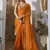 orange tissue silk blend sequince work designer border with tussel on pallu & digital printed blouse party wear saree