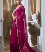 rani pink tissue silk blend sequince work designer border with digital printed blouse party wear saree