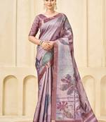 mauve signora zari silk blend floral digital printed casual wear saree.